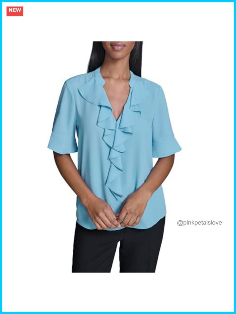 Ruffle Front Short Sleeve Blouse Button-Down Work Top